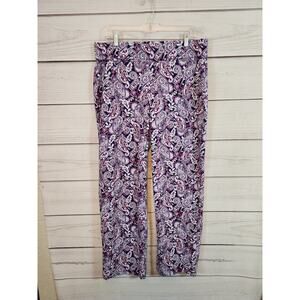 Land's End Women's White Purple Paisley Straight‎ Leg Casual Pants Size Large